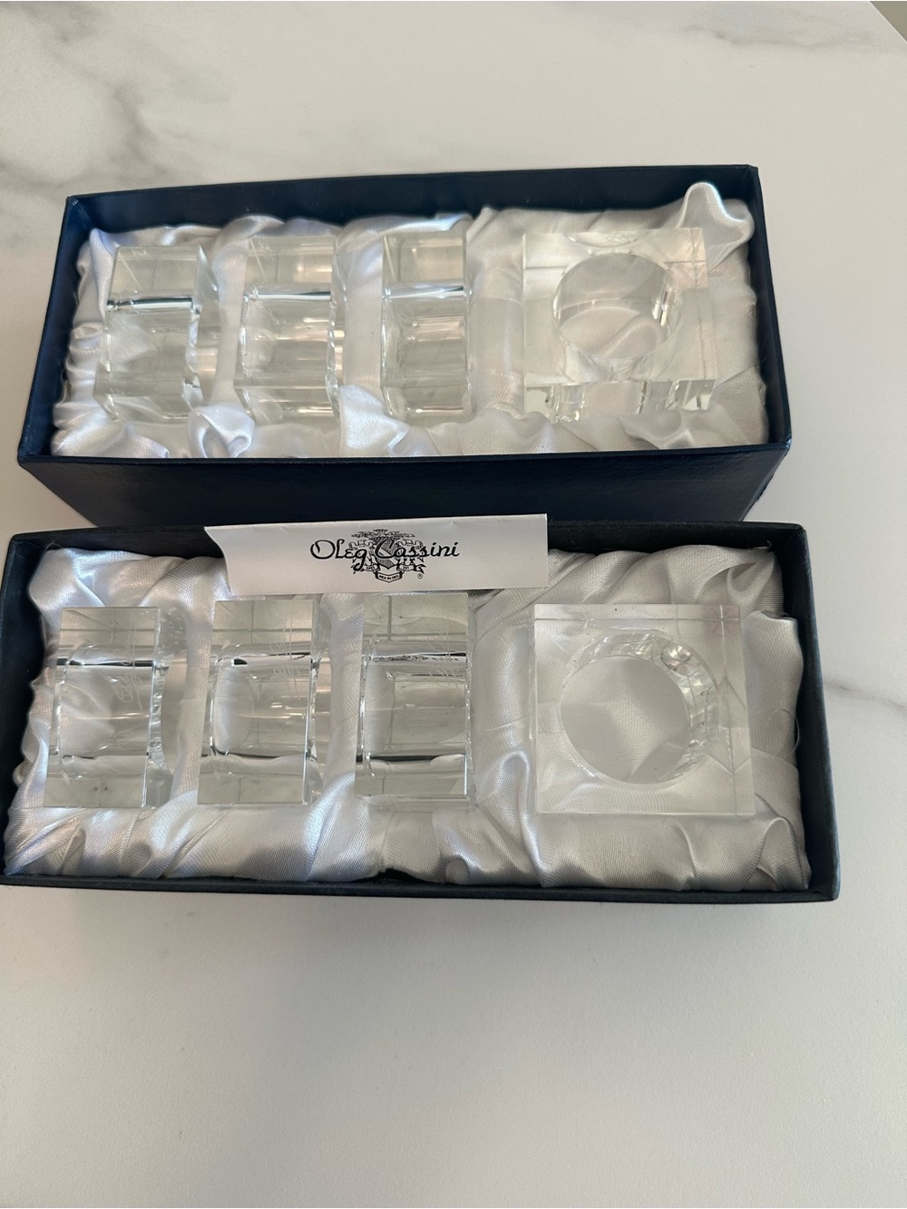 Vintage MCM Oleg Cassini Crystal Square Napkin Rings Set of 8